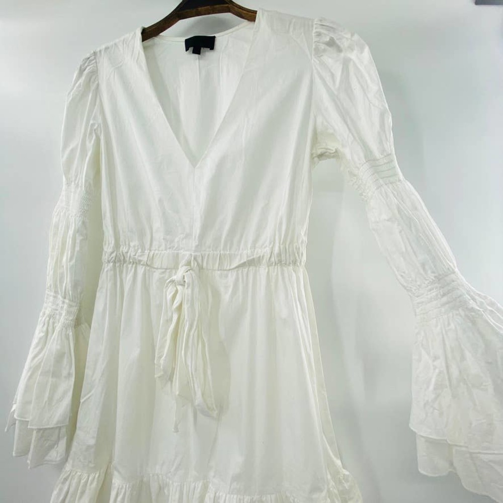 Intermix White Bennet Smocked Sleeve Short Tiered Ruffle Dress Tie Front Sz Sm - Picture 8 of 12